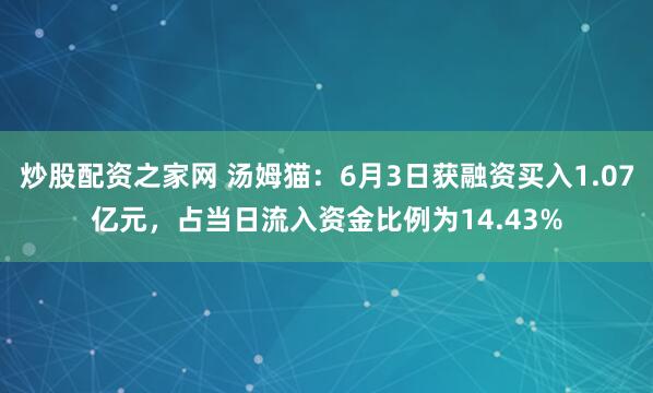 炒股配资之家网 汤姆猫：6月3日获融资买入1.07亿元，占当日流入资金比例为14.43%